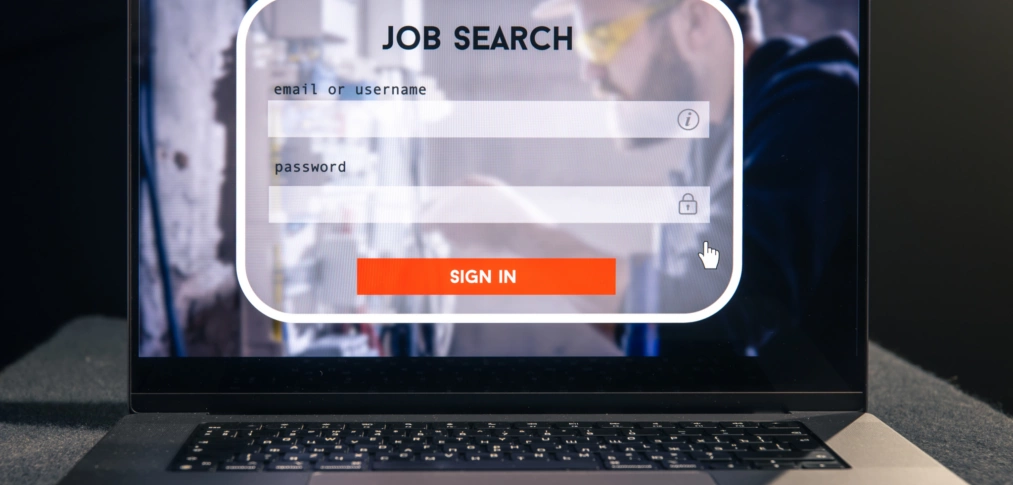 Job search computer application website page laptop screen