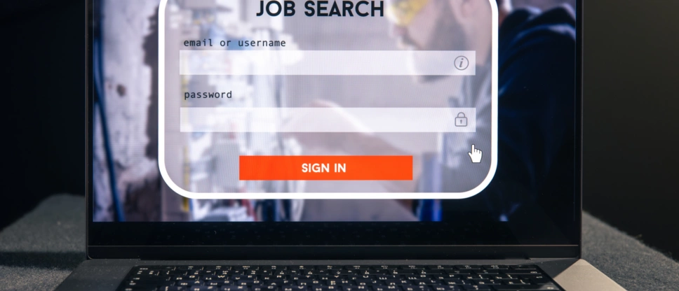 Job search computer application website page laptop screen